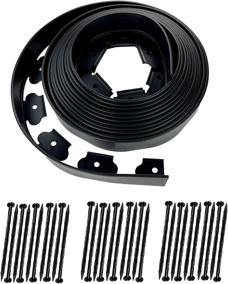 H HUGELEAF Hugeleaf Landscape Edging 2 Inch Tall, 30 Feet Garden Edging Border with 30pcs Stakes, Plastic Edging for Landscaping,Lawn,Flower Beds, Paver Edging (Black) - Image 1